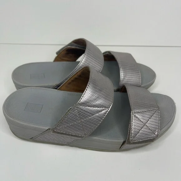 FitFlop Women’s 8 Silver Glitz Mina Textured Slip On Comfort Walking Sandals - Picture 5 of 12